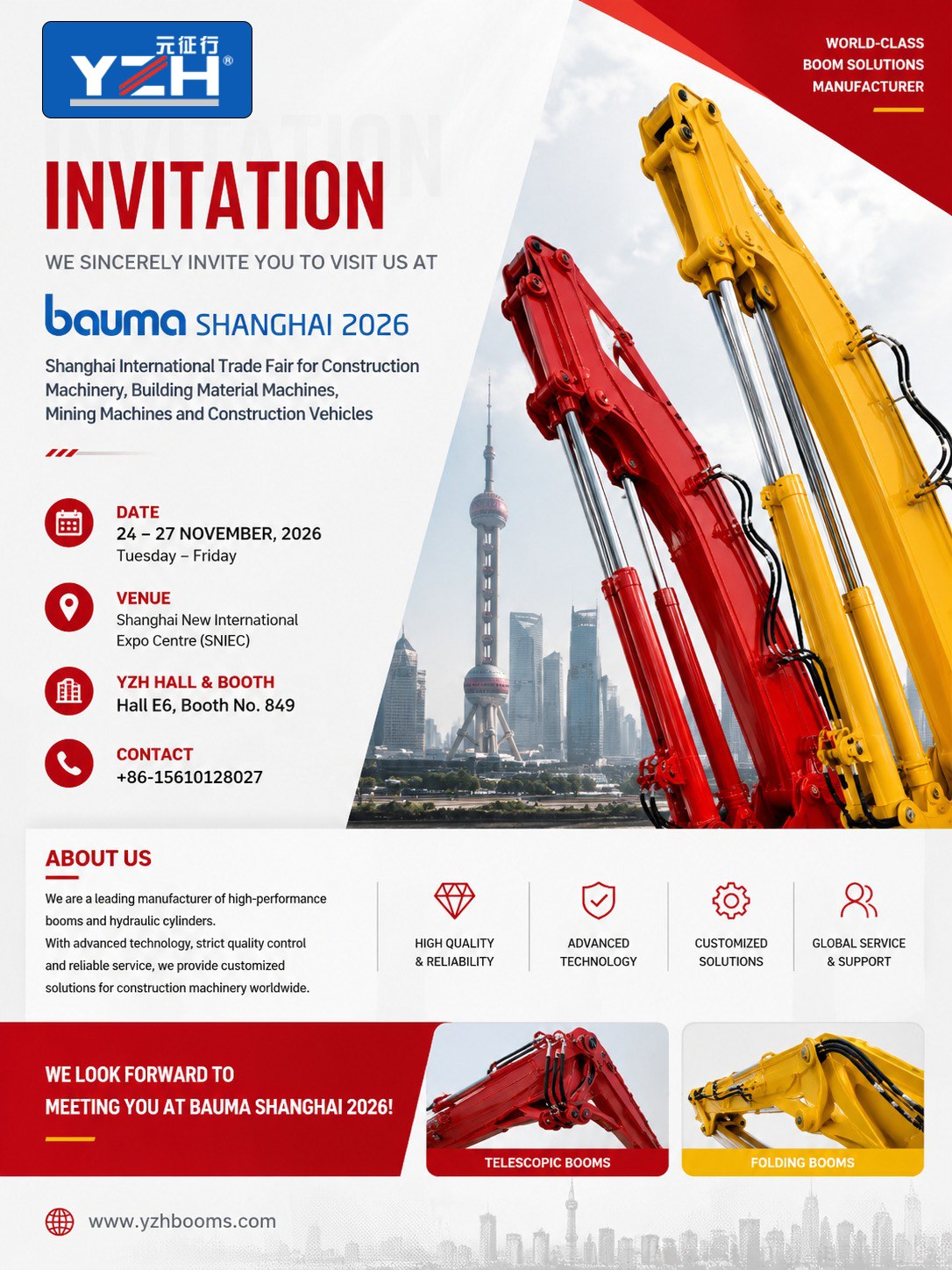 Spotkaj się z YZH na Bauma SHANGHAI 2026 — hala E6, stoisko 849